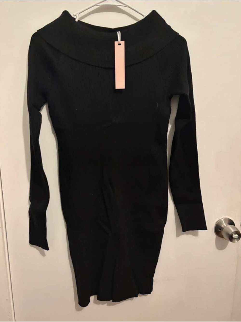 Classic Black Long Sleeve Knit Dress - Women's